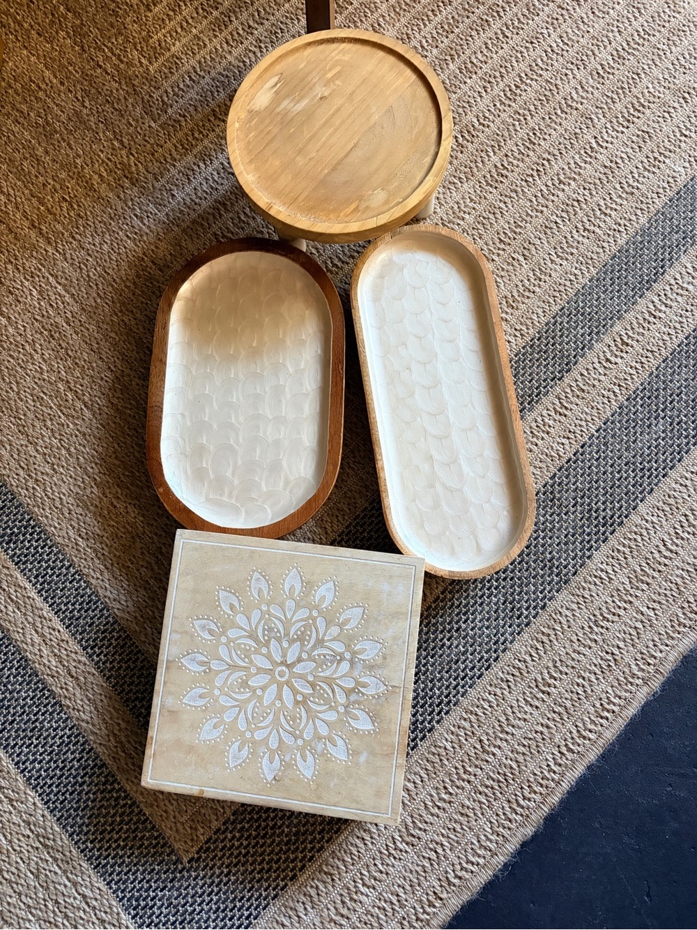 Decorative Wood and Cream Trinket Tray Set - Neutral